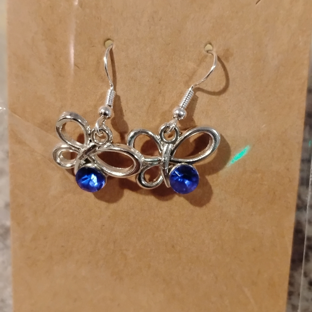 Elegant Silver Butterfly Earrings with Blue Accents